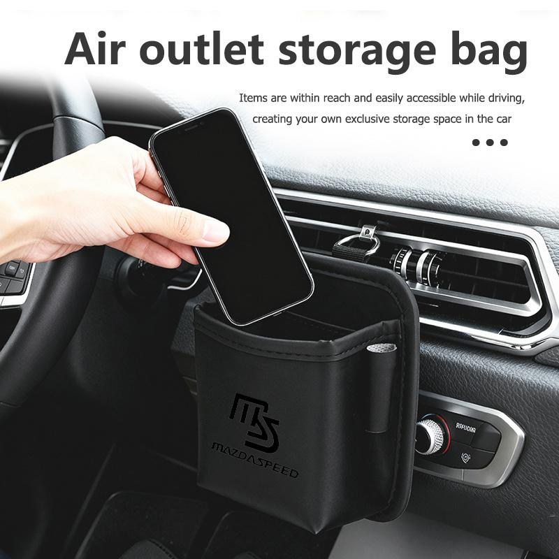 Leather Air Vent Storage Bag Car Anti-Scratch Phone Key Holder Pouch For Mazda MX-5 CX30 RX8 MX5 BK BL 5 CR CW 6 II GH CX-7 ER