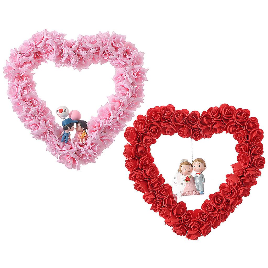 28cm Red Pink Heart Wreath for Valentine Wedding Party Decor