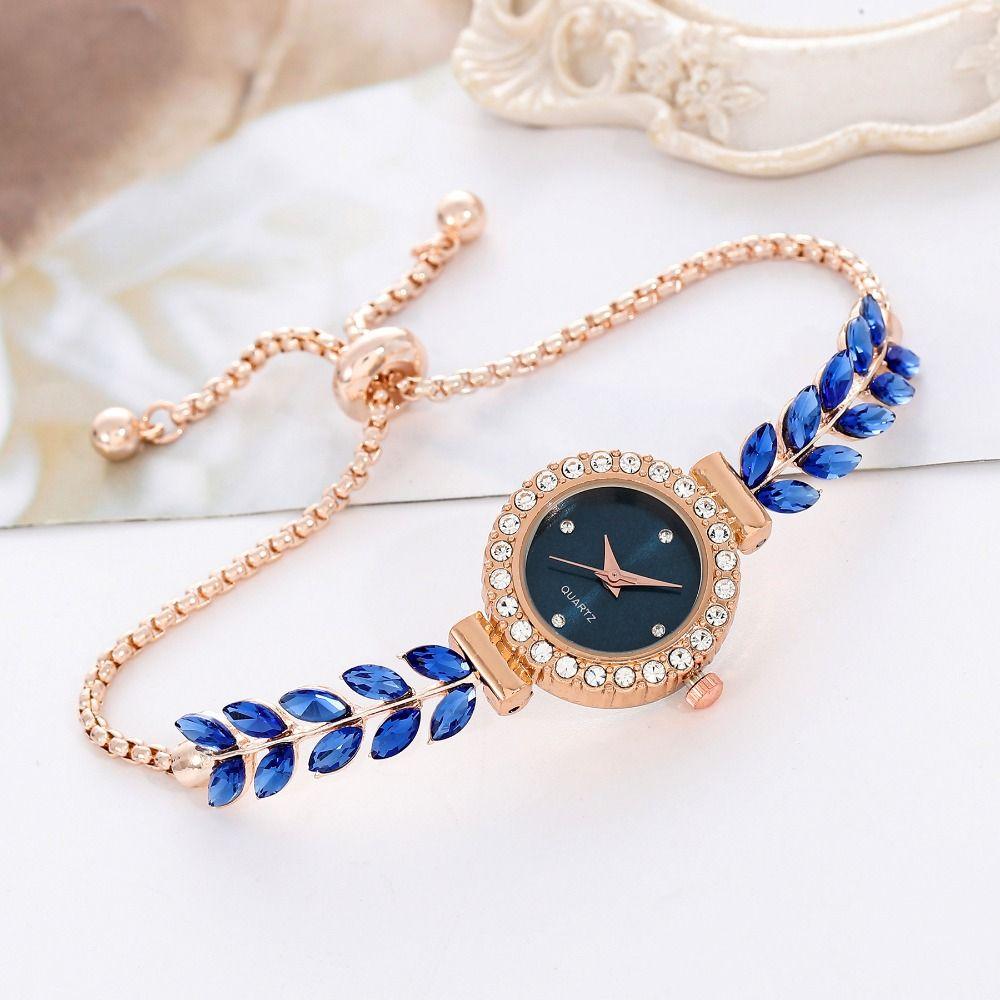 Round Quartz Wrist Watch Rhinestone Women Chain Elegant Crystal Bracelet  Ladies