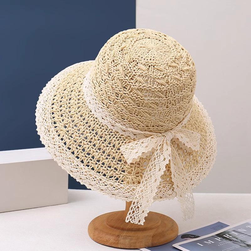 Lace edge hollow foreign style straw hat women's beach hat travel vacation fashion sun hat sun hat