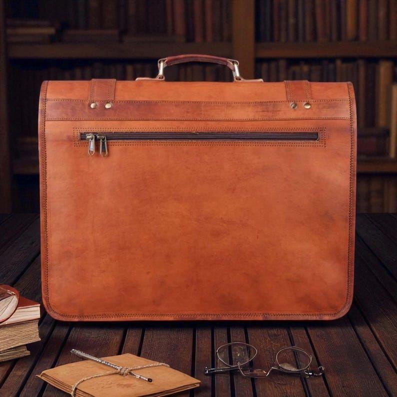 Handmade Leather Messenger Bag – Full Grain Briefcase Satchel with Multiple Compartments, Brass Hardware, Canvas Lining & Detachable Straps