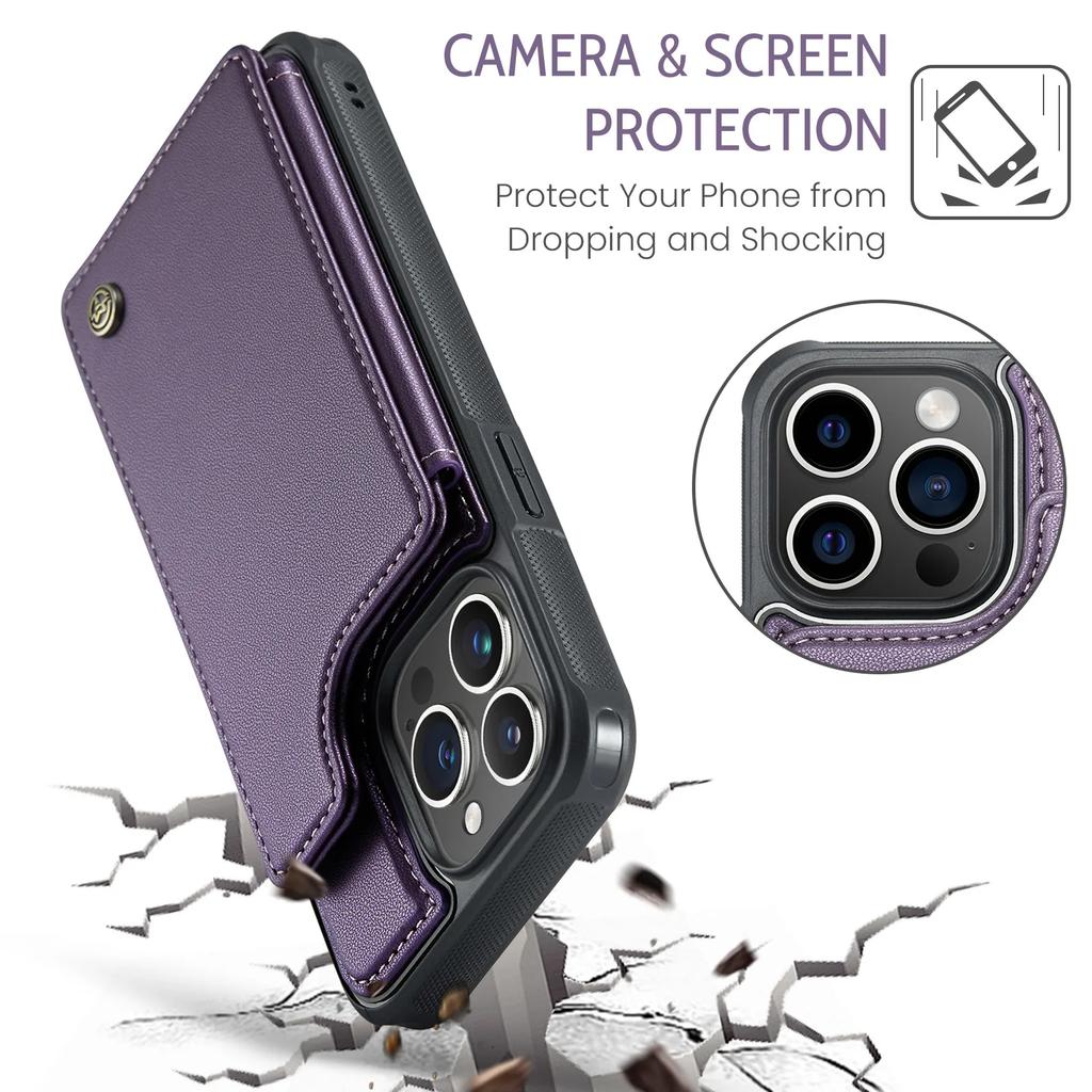 for iPhone 15 14 13 12 11 Pro Max XR SE 2025 Wallet Case with Card Holder&RFID Blocking PU Leather Kickstand Magnetic Clasp Case