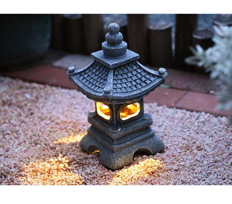 Antique Solar Garden Pagoda Lantern – Chinese Stone-Style Outdoor Decor