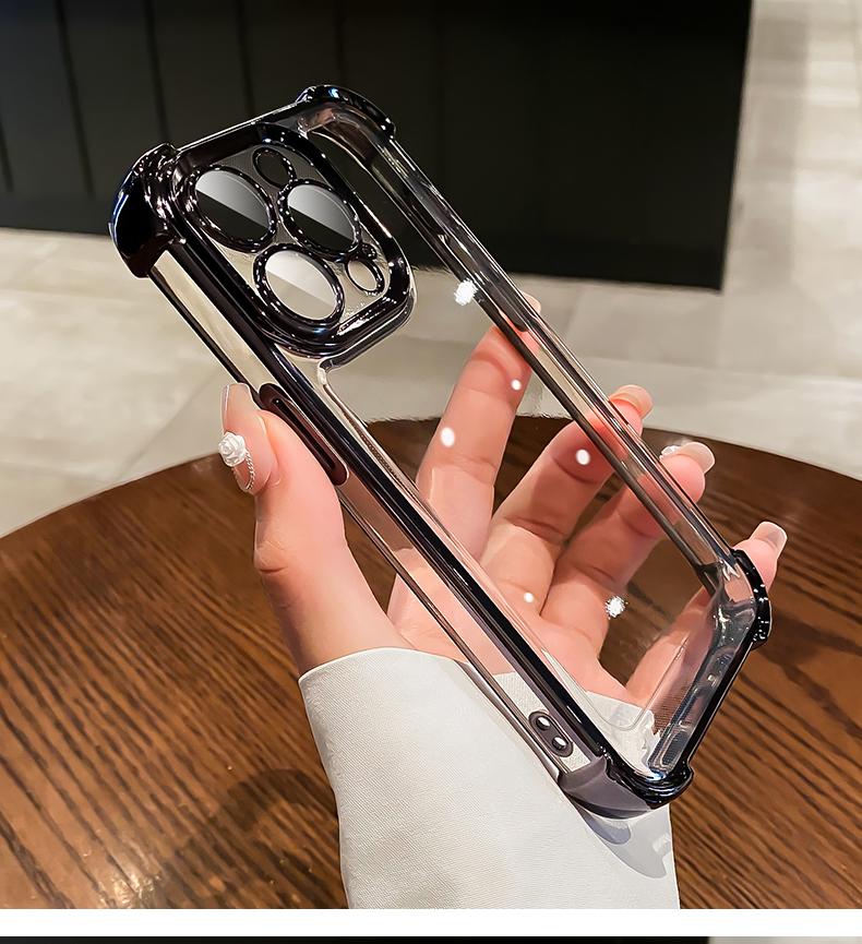 Luxury Plating Clear Shockproof Phone Case For iPhone 12 13 14 15 16 Pro Max Plus XS XR X Transparent Acrylic Anti-Shock Cover