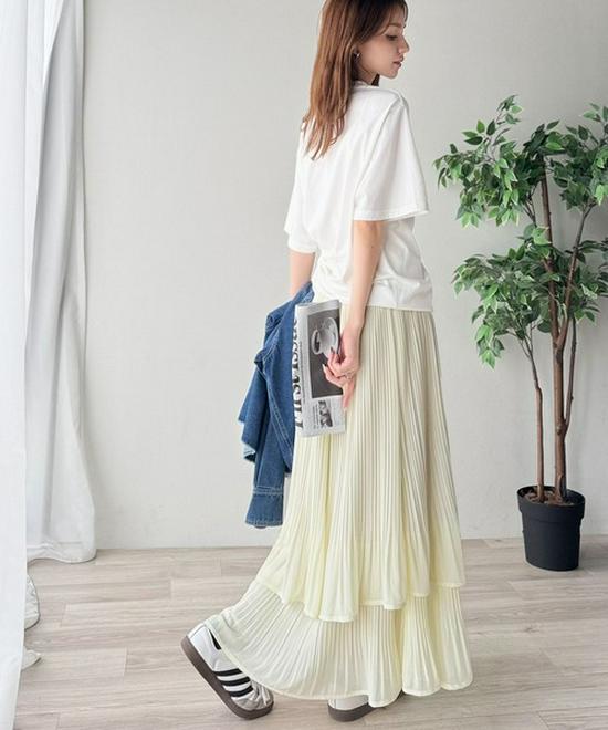 Elegant Japanese-Style Double-Layer Pleated Chiffon Skirt, Slimming and Versatile with an Elastic Waist