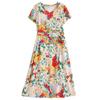 Langes Kleid mit Vintage-Print für Damen in Übergröße, lässiges kurzärmliges Sommerkleid mit Gürtel, Damenbekleidung mittleren Alters
