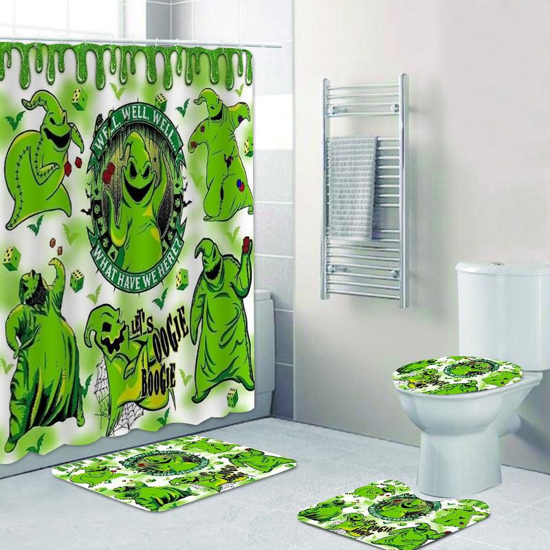 Halloween magic props Pattern Shower Curtain  Bath Sets Waterproof Non-Slip Bathroom Rug Toilet U  With 12 Hooks Home Deco