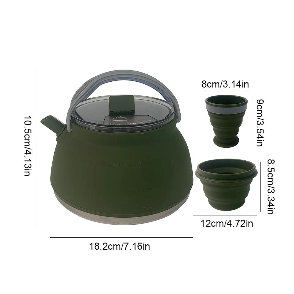 1.5L Silicone Kettle with Handle Outdoor Collapsible Kettle Stainless Steel Bottom Portable Camping Kettle for Travel Picnic