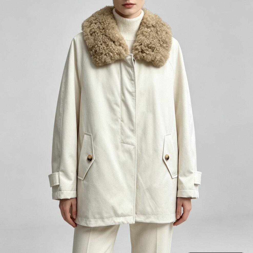 New Cashmere Fur Collar White Goose Down Jacket Women's Medium and Long Loose Fur Collar Warm Jacket