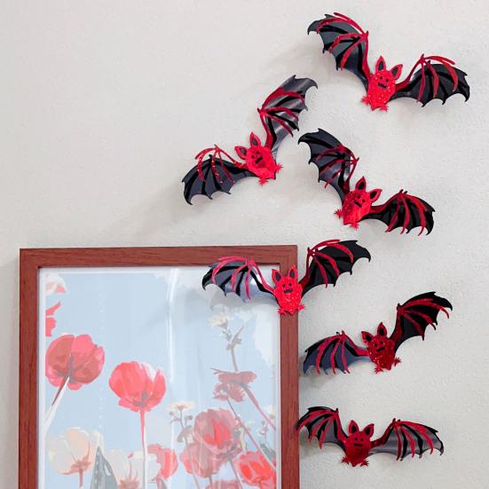 12 Pcs Halloween Bat Wall Sticker Decorations Large Hollow Out Bats Wall Decals for Wall Glass Mirror Living Room Decor