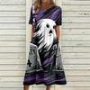 Women's Casual Round Neck Dress with Pockets Halloween Print for Party and Everyday Wear