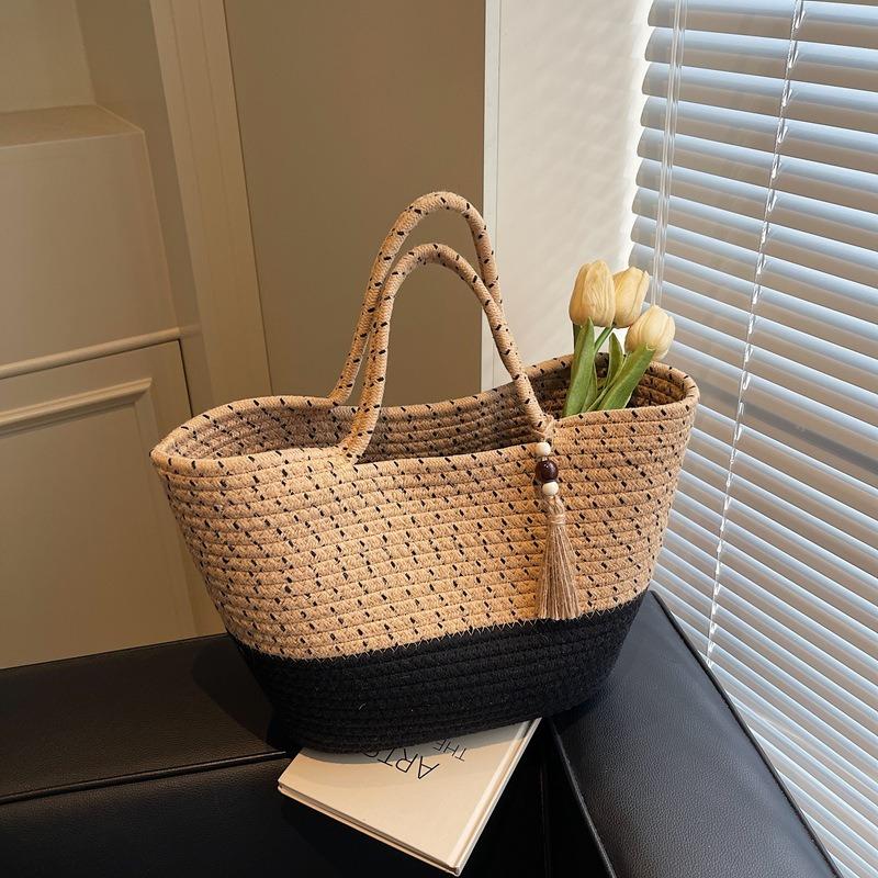 Large Capacity Portable Vegetable Basket New Versatile Woven Straw Bag Leisure Seaside Vacation Beach Bag