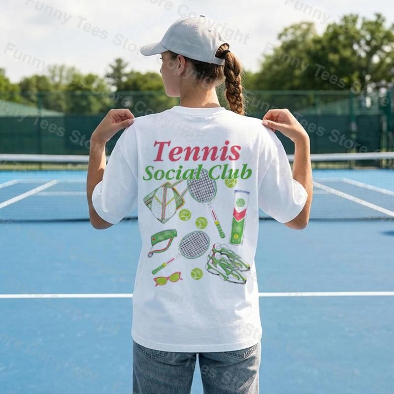 Retro Preppy Tennis Club TShirt Y2k Aesthetic Tennis Lover T Shirt Unisex Unisex Cotton Streetwear Graphic Tees Fashion Summer Tops