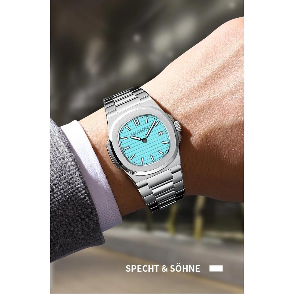 Specht & Söhne New Fashion Ultrathin Mens Watch 39MM Quartz Wristwatch Stainless Steel Waterproof Calendar 5711 Watches For Men