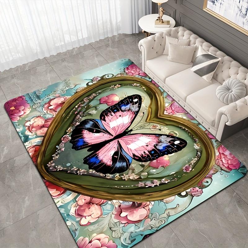 

Butterfly & Hearts Gaming Room Rug - Machine Washable Floor Mat for Bedroom Kitchen Laundry Bathroom Entryway Home Decor 40x60cm
