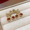 Zircon Bow Cherry Earrings Copper Retro Fruit Earrings High-end Bow Drop Earrings  Women