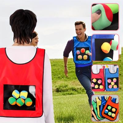 12-teiliges Familienspaß Klettballspiel-Set, 2 Westen + 10 Bälle, Werfen und Fangen Sandsackspiel für Outdoor-Gruppenaktivitäten mit Freunden und Familie