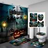 Halloween Schloss Kürbis Wasserdichter Duschvorhang, Mit Anti-Rutsch-Matten, Toilettendeckelbezug Und Badvorleger, Badezimmer Dekorationszubehör-Set