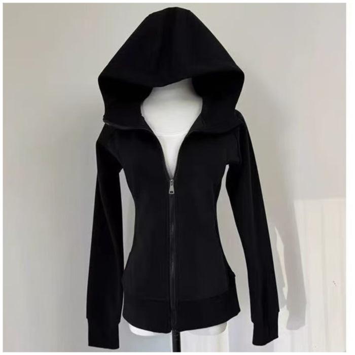 Women's Spring Hooded Cardigan - Sporty Slim Fit, Cinched Waist, Stylish Drop Shoulder, Versatile Short Top for Dopamine Dressing