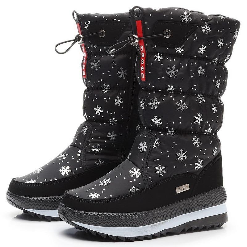 Winter snow boots women's tall cotton boots winter zipper waterproof non-slip velvet cotton shoes thickened