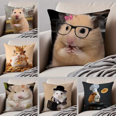 Hilarious Funny Hamster Meme Cute Art Cushion Cover Throw Pillow Cover Hidden Button Durable Polyester Chair Cushion