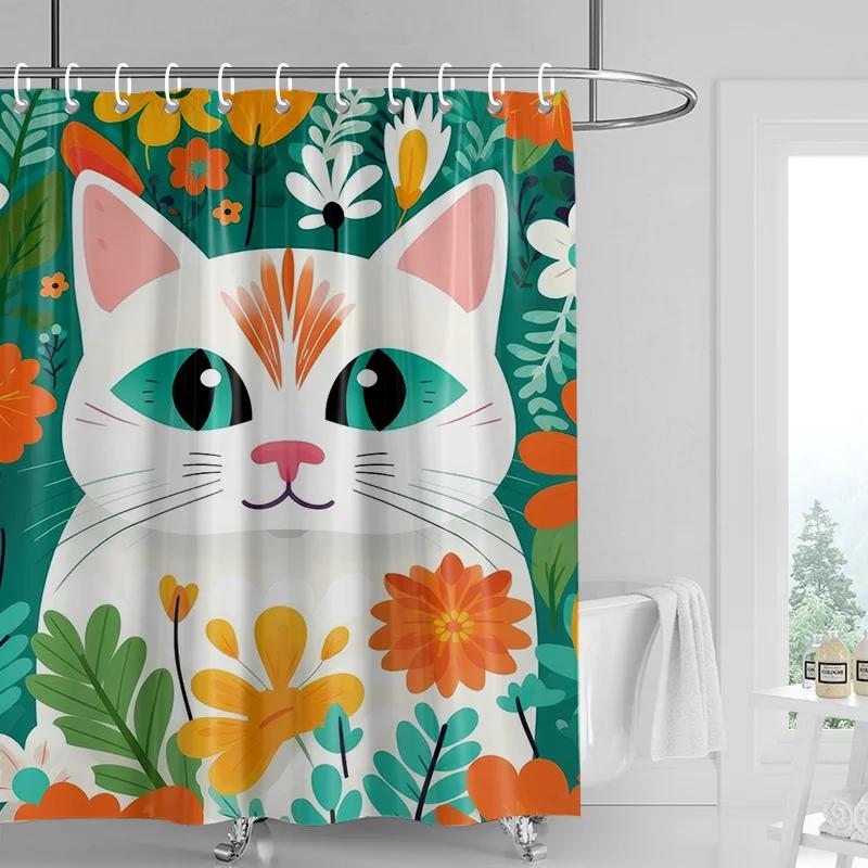 וילון מקלחת יער חתולים 70x72 אינץ' בד עמיד למים עמיד בפני עובש וילון אמבטיה סגנון INS וילונות אמבטיה חמודים