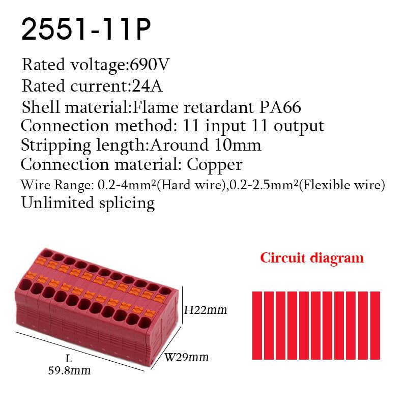 Zasouvací drátové konektory Elektrický kabel Svorkovnice Vícenásobný vstup/výstup na lištu DIN s upevňovacím otvorem Spojovací DIY připojení