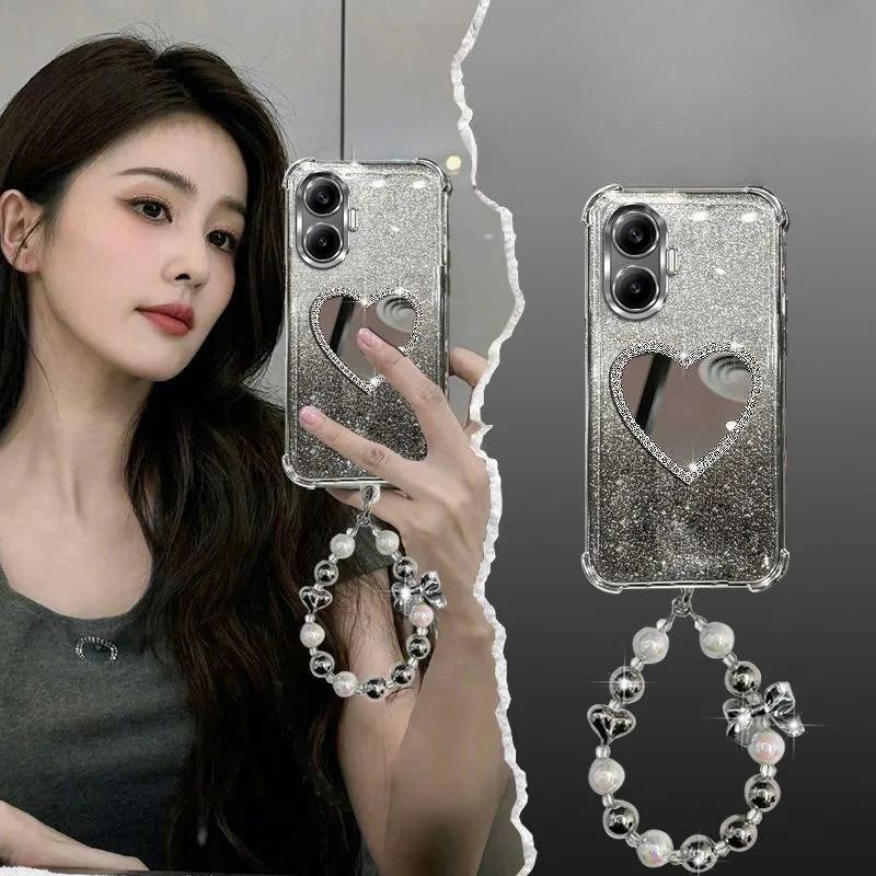 Glitter Shockproof Plating Flower Mirror Bracelet Case for Xiaomi POCO X7 X6 X5 X3 NFC Redmi Turbo 4 3 Pro A5 A3 Silicone Cover