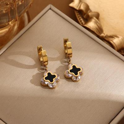 Titanium Steel Does Not Lose Colour Lucky Four-Leaf Clover Earrings High-Grade Luxury Earrings Earrings Earrings Buckle Women's Earrings