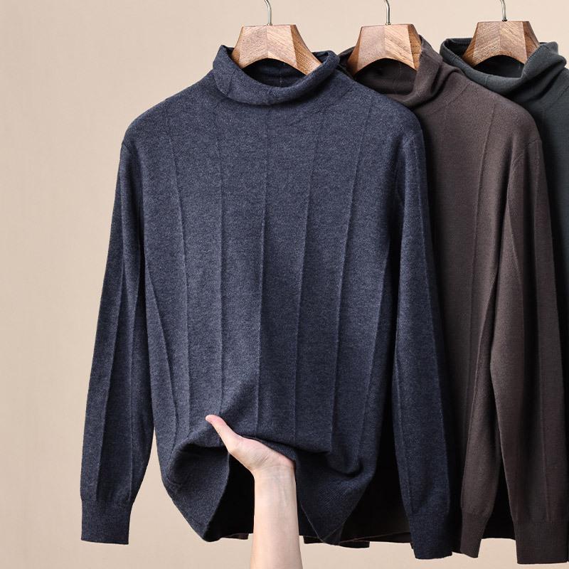 Herren Pullover 100% Reine Wolle Unifarben Jacquard Rollkragen, Hoher Kragen Basisschicht für Herbst/Winter 2025