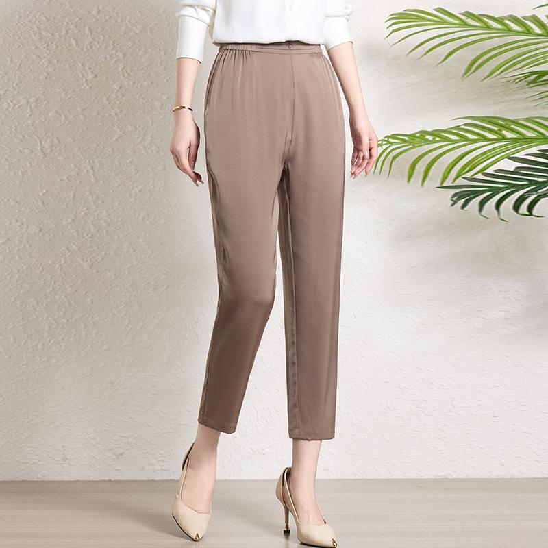 

Silk pants women s nine-point pants summer thin summer new mother pants mulberry silk straight pants 4XL