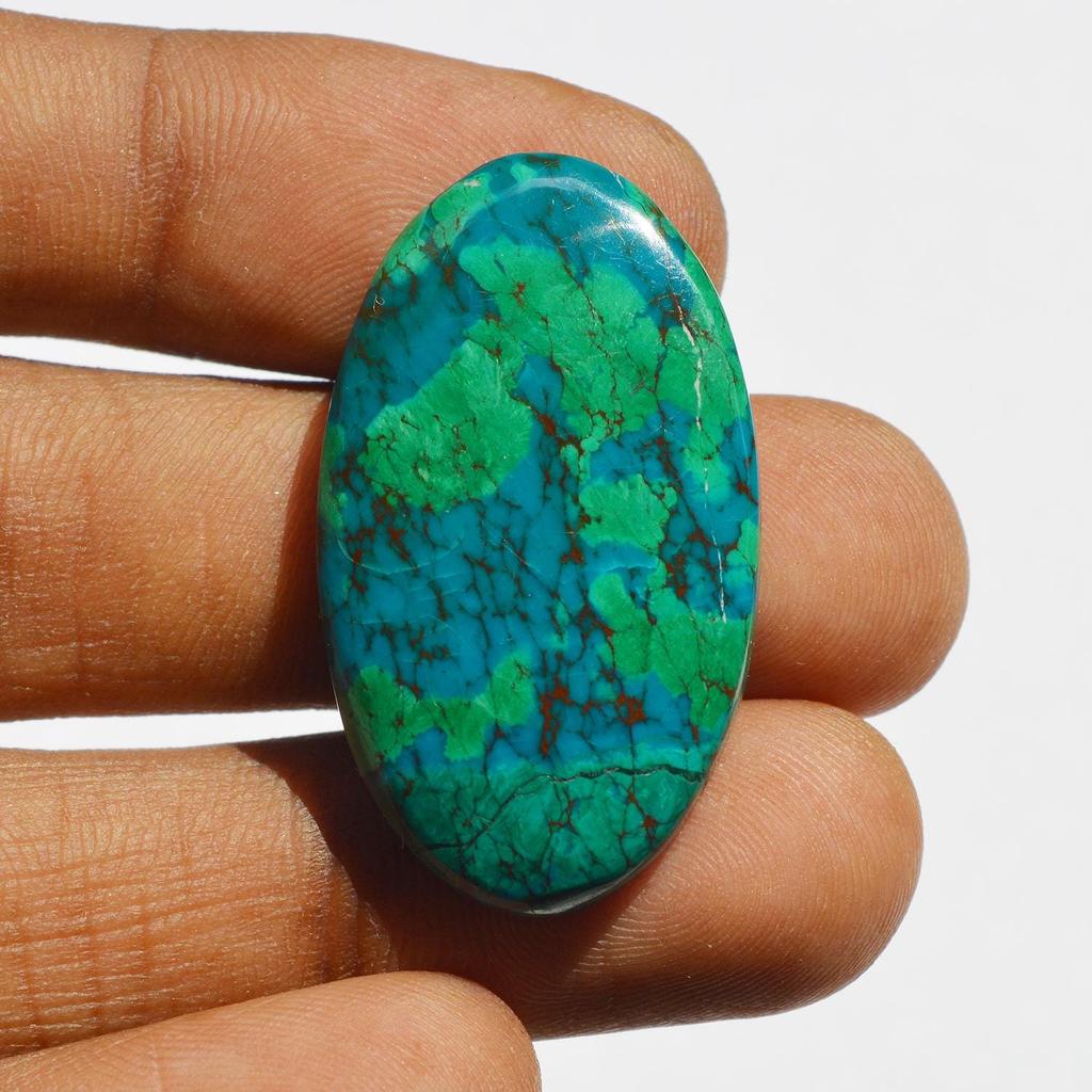 Genuine Chrysocolla Cabochon - 41 Carats Natural Gemstone, Handcrafted Jewelry Supply, Size - 35x20x5.4 MM