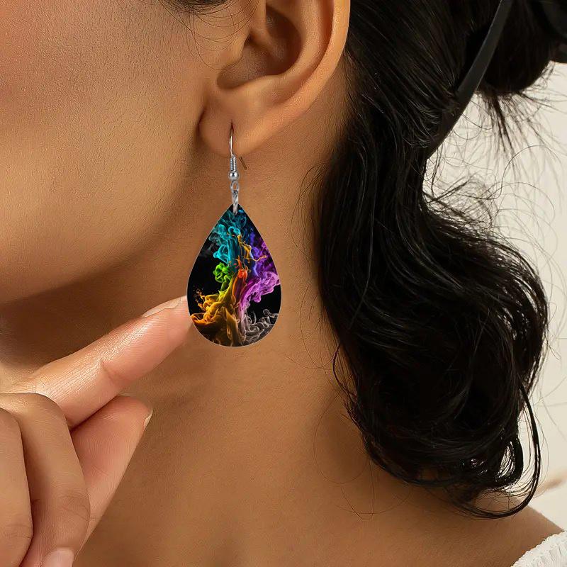 Clouds Fog Pattern PU Leather Earrings For Women Creative Fashion Water Drop Shape Dangle Earrings Double-sided Pattern Design Earring