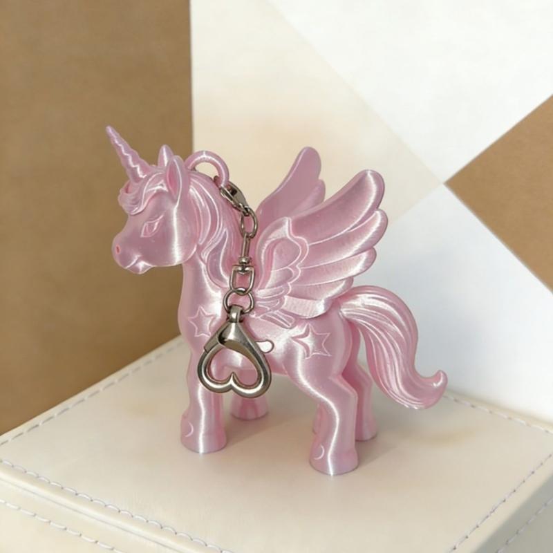 Cute Pink 3D Printed Pegasus Keychain Heart Clasp Bag Charm for Fashion Accessories