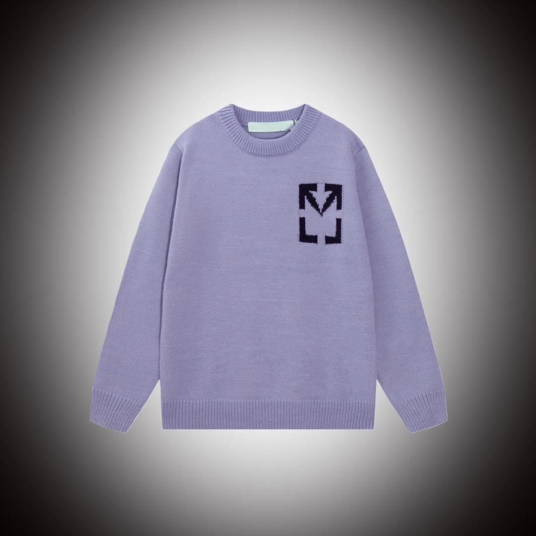 

Светр Off-White з жакардовими стрілками, унісекс, з круглим вирізом – Осінь Зима, повсякденна мода. Large лаванда фіолетовий колір