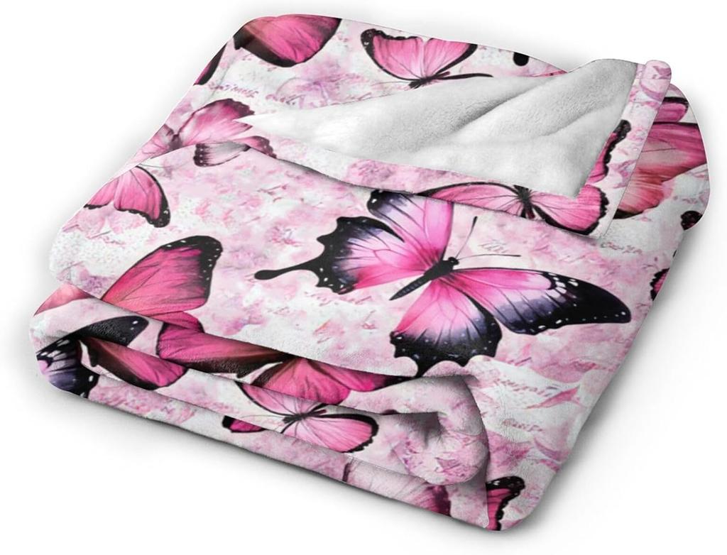 Pink Butterfly Pattern Fleece Blanket Soft Warm Throw Cover Decorative Home Bed Room Decor Gift For Women Girls40X50