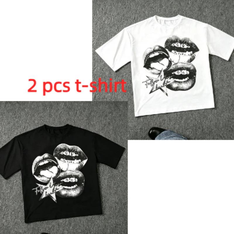 Harajuku Buchstabe Mund Druck Damen T-Shirts Sommer Mode Straße Outdoor Lässig T-Shirt Tops für Herren und Damen Tees Top