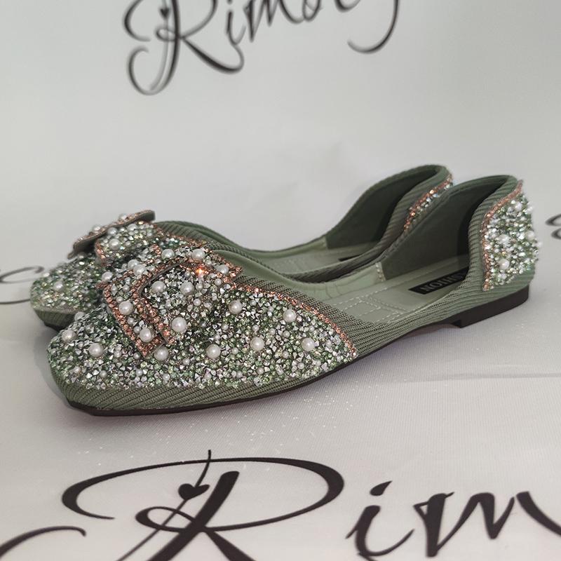 Rimocy Luxury Pearl Crystal Flats For Women  Summer D 'Orsay Soft Bottom Single Shoes Woman Bling Shiny Rhinestone Mom Shoes