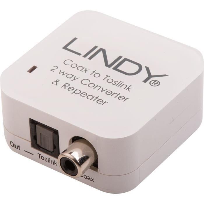 LINDY Convertisseur Et Extender Audio SPDIF Numérique : Toslink (optique) RCA Coaxial (cuivre)