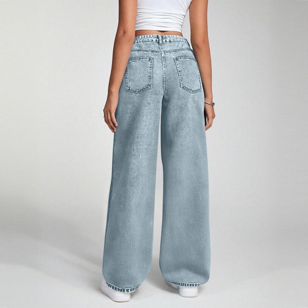 Women's High Waist Straight Leg Loose Casual Trousers Jeans