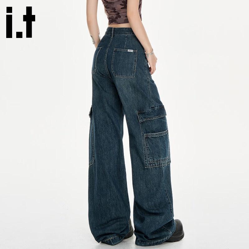 Women s Multi-Pocket Workwear Loose Denim Jeans S