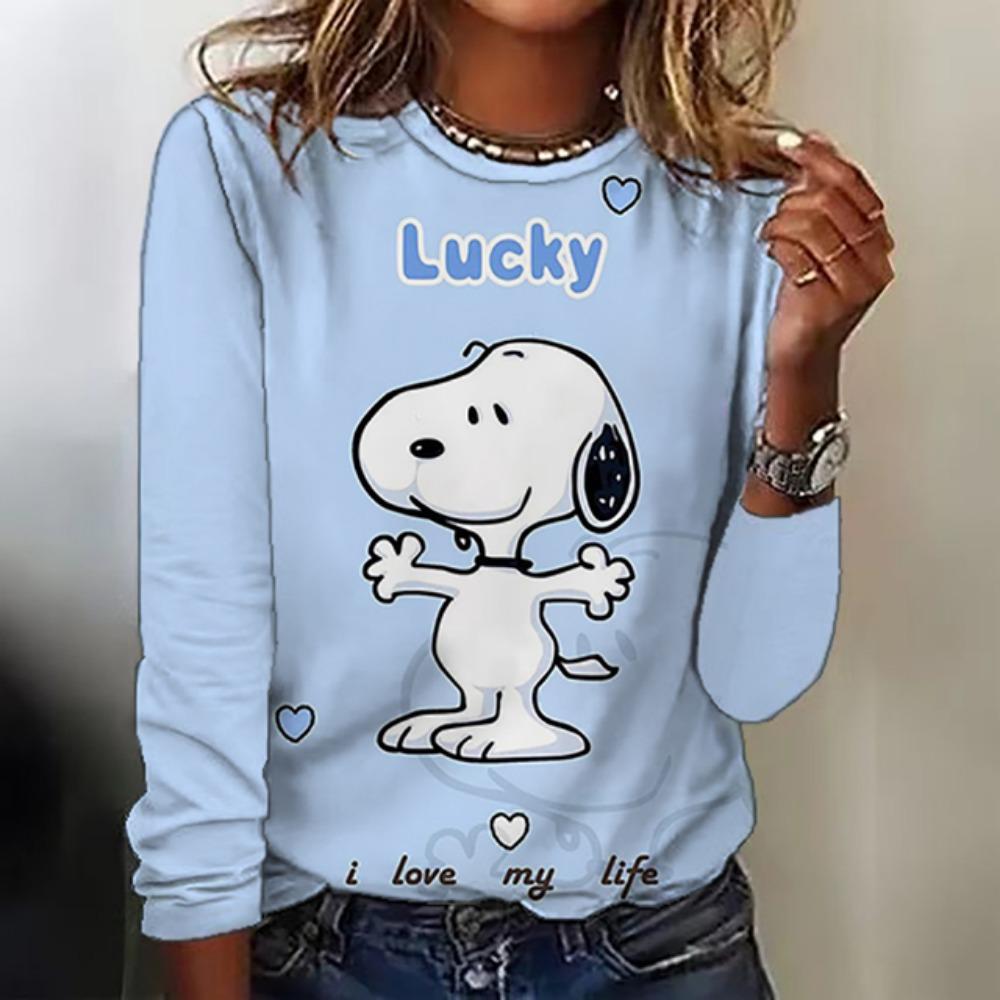 Fashion Women's T shirt Snoopy printed Daily Sweatshirt Casual Long Sleeve Crew Neck Spring Fall sportswear