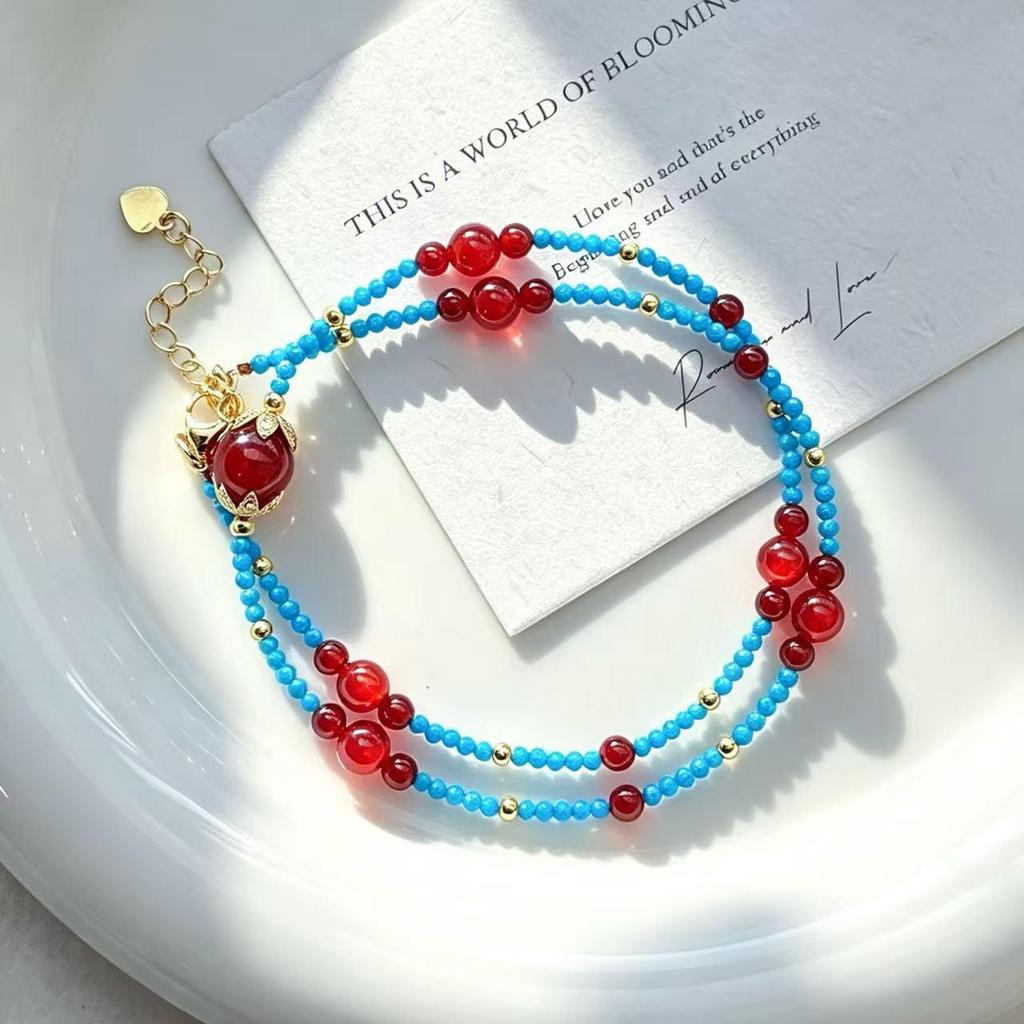 Exquisite Handcrafted Natural Turquoise Carnelian Clavicle Necklace