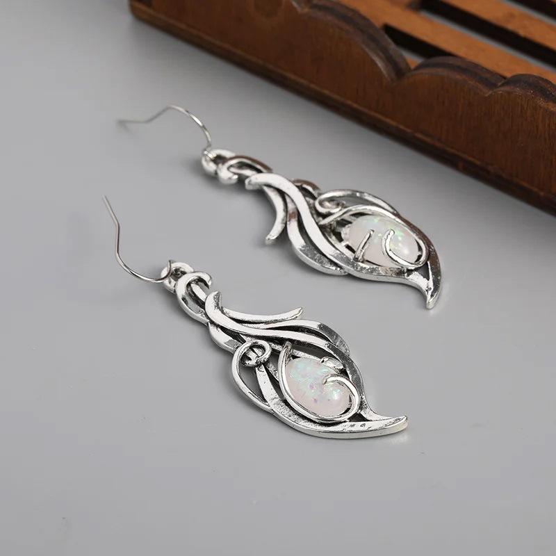 1 Pair Elegant Jewelry For Festivals And Special Occasions Silver Bohemian Opal Pendant Earrings Wedding Anniversary Accessories