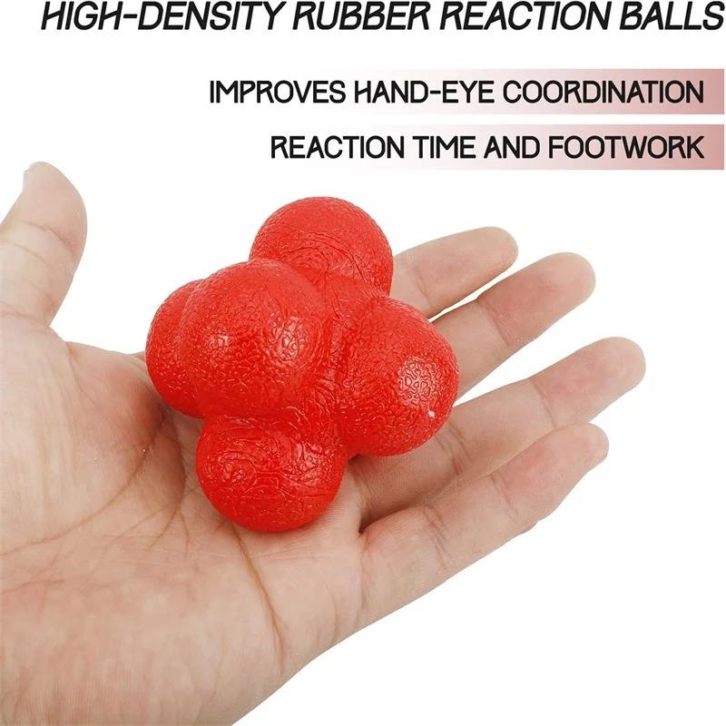 5.5cm Rubber Hexagon Reaction Ball - Reflex Trainer for Coordination & Speed Drills, Fun Family Sport Activity