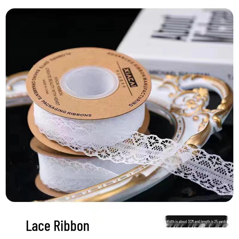 3cm Lace Edge Ribbon for Bouquet & Cake Decor, DIY Bow Streamer - Flower Design 25 & 50 Size