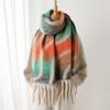 Rainbow Plaid Lines Imitation Cashmere Warm Shawl Scarf Autumn And Winter Fashion Versatile Fringed Commuter Scarf