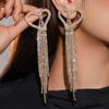 Luxury sparkling rhinestone long fringed love earrings
