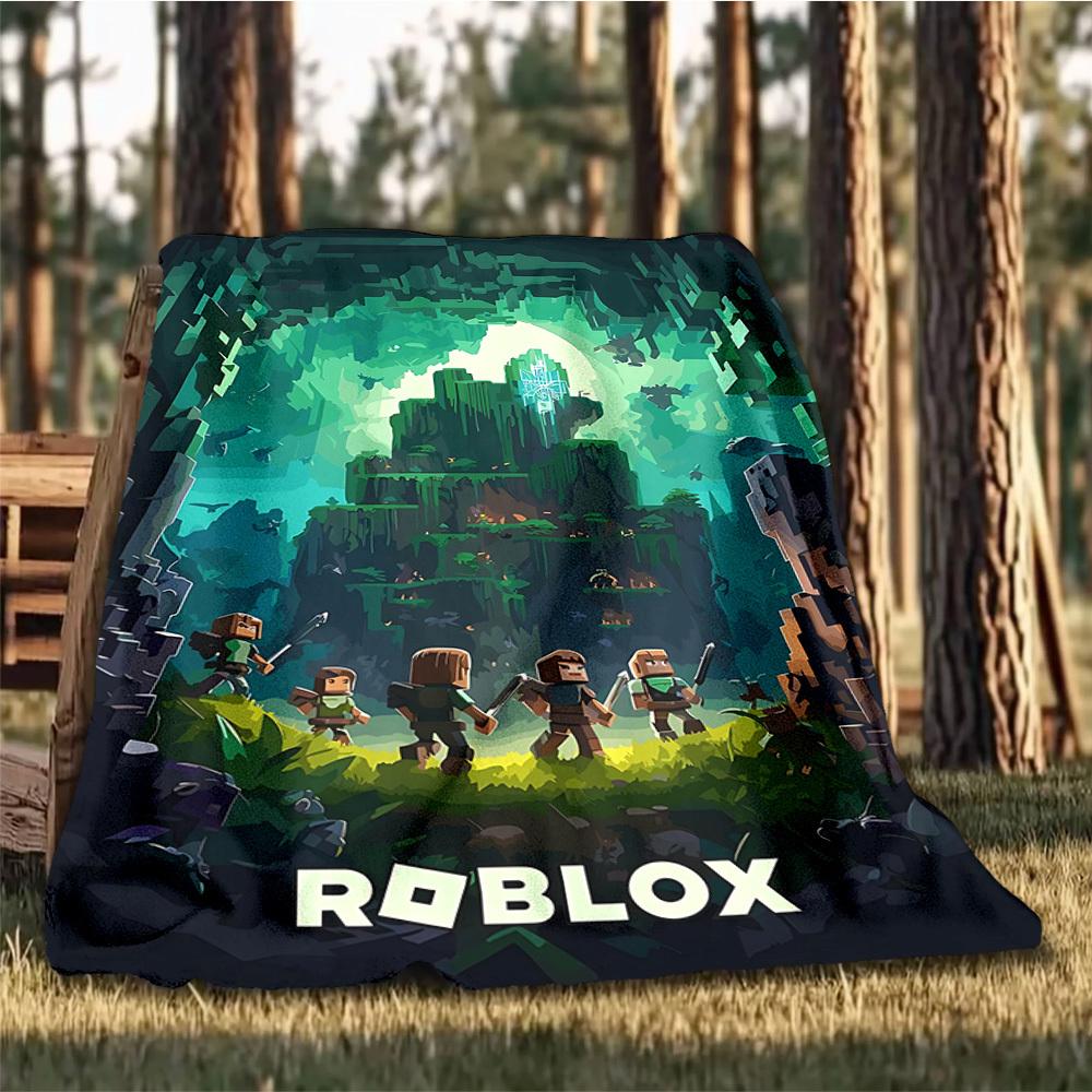 1pc Roblox Adventure Outdoor Flannel Blanket for Girls Soft, Lightweight Throw Perfect for Camping, and Gifting, Digital