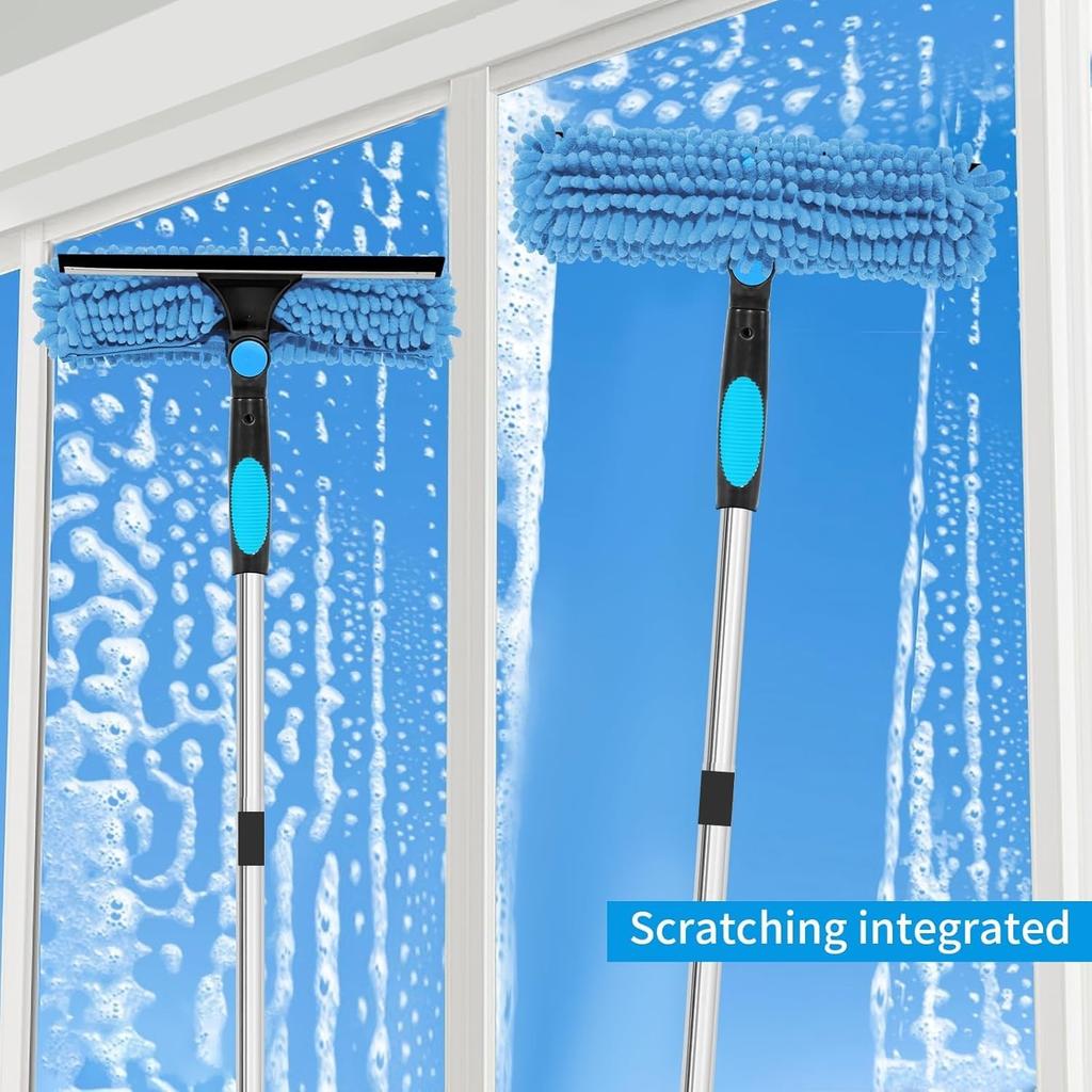 Glass Wiper Window Cleaning Tool Set Screen Cleaning Window Squeegee Microfiber Scrubber Scale Remover Glass Cleaner with Extension Pole Adjustable
